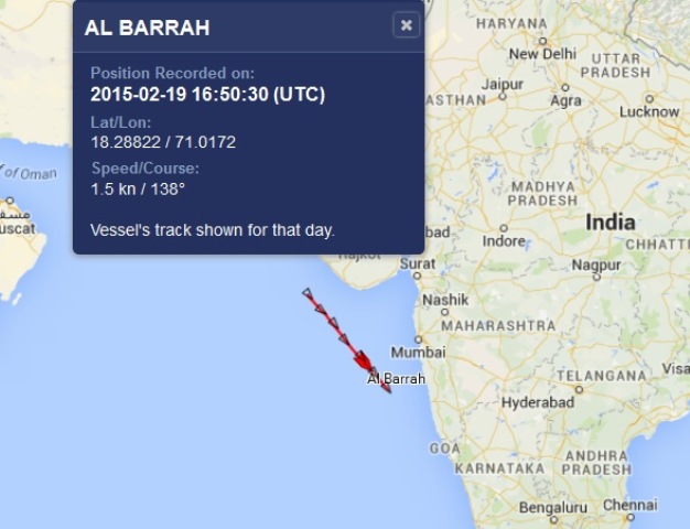 Позиция танкера Аль Баррах у западного поб. Индии.jpg